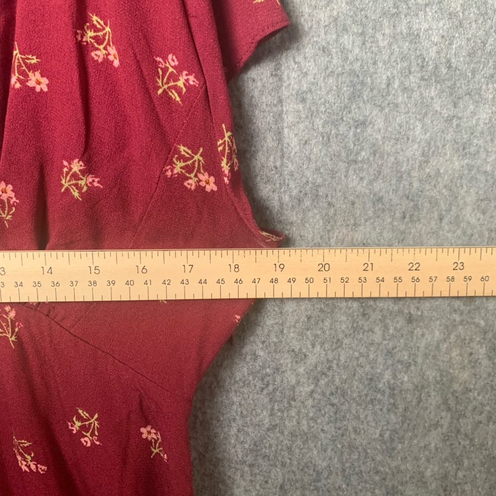 Free People Women Size Large Floral Boho Tie-Detail Mini Tea Dress Earth Red - Picture 7 of 11